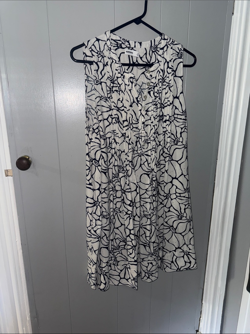 Sonoma Navy & White Floral A-Line Dress